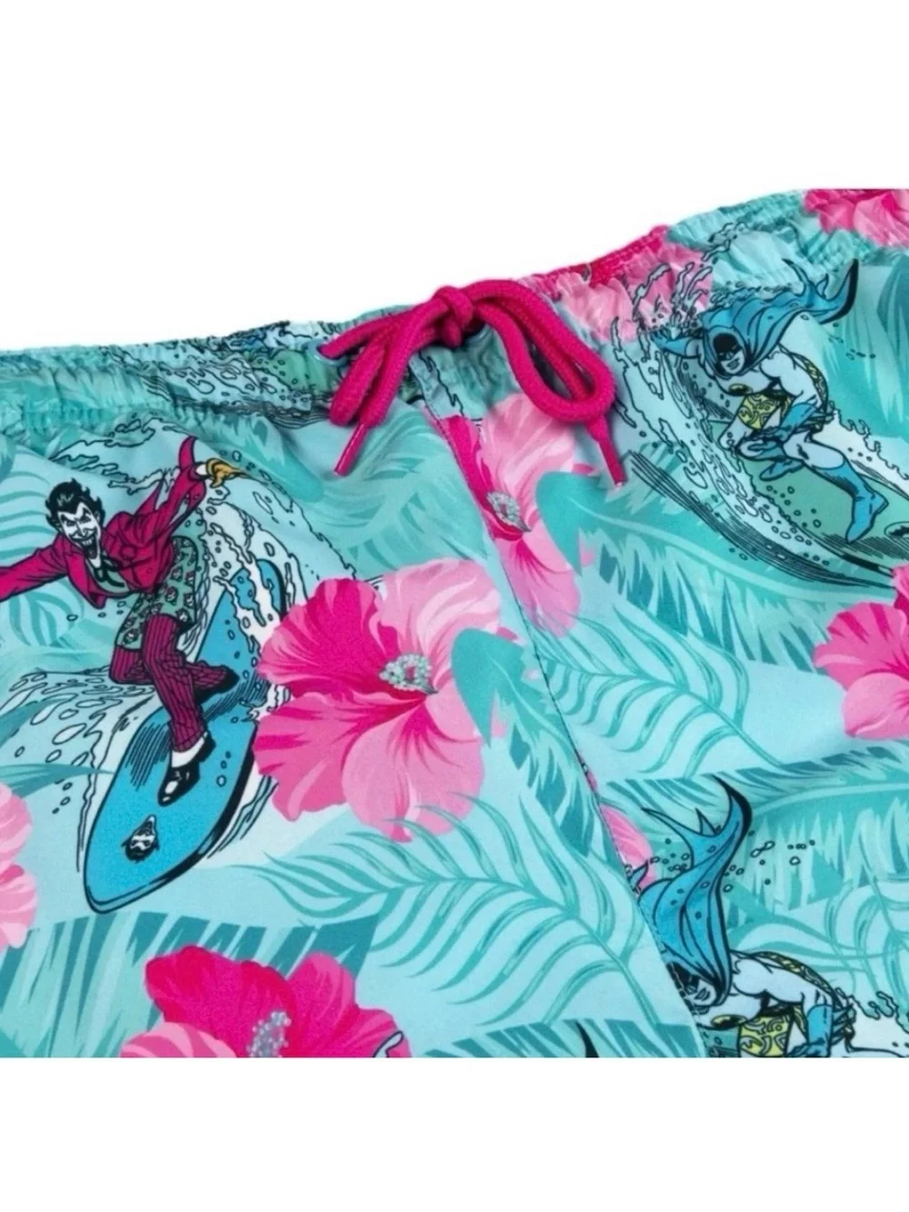 Men’s Classic Batman and Joker Surfing Swim Shorts - Pink & Turquoise